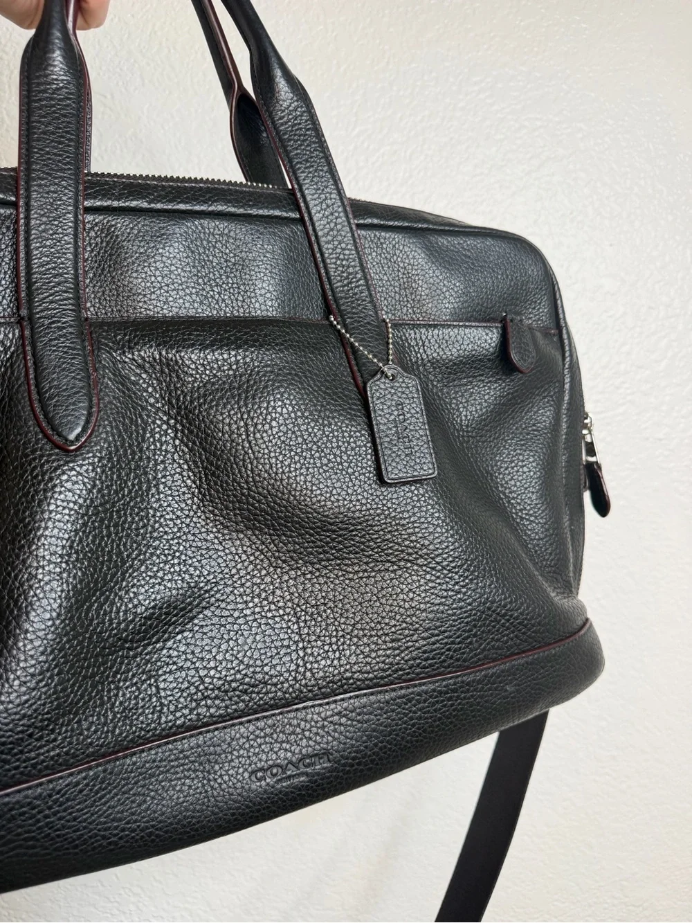 Coach Black Pebbled Leather Laptop Briefcase with Shoulder Strap